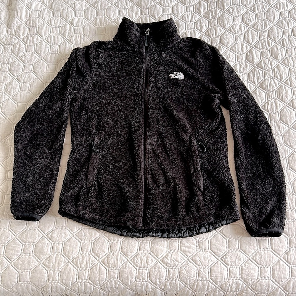 North Face black zip front fleece jacket size M